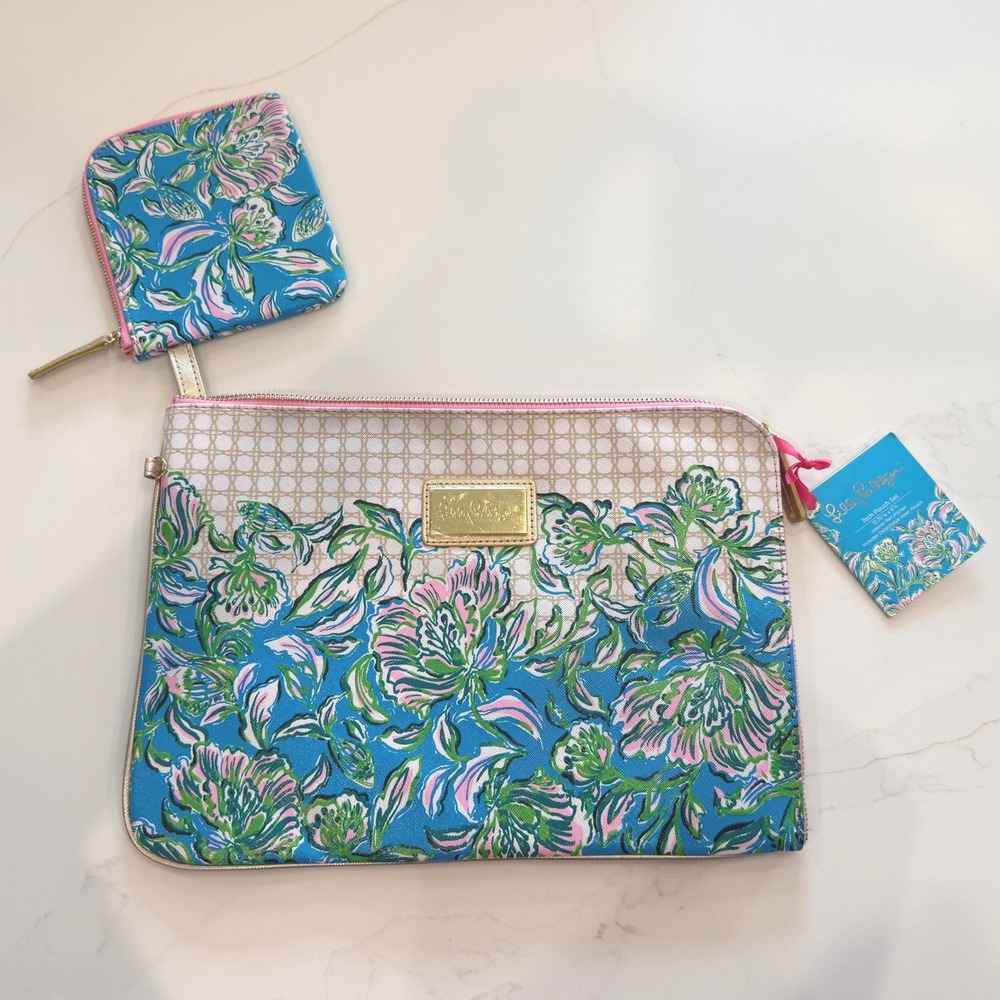 Lilly Pulitzer Tech Pouch Set NWT Cumulus Blue Chick Magnet Retired HTF Preppy